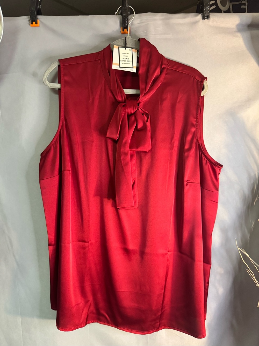 Kasper Sleeveless Tie-Neck Blouse - Red